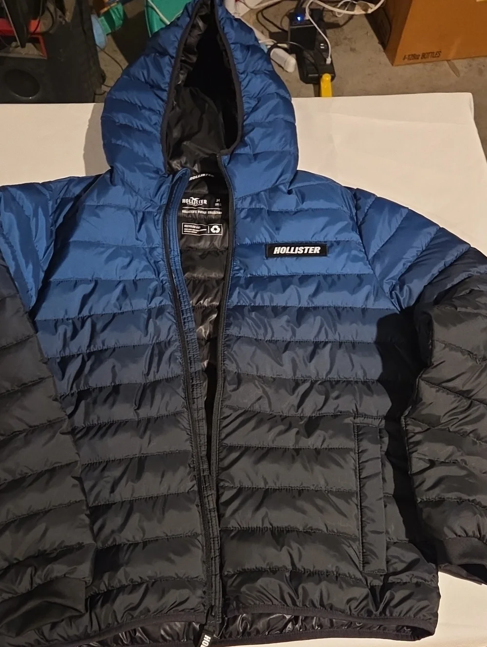 Hollister Blue-to-Black Ombre Hooded Puffer Jacket